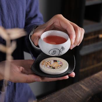 陶瓷茶道杯墊小號創意粗陶速干盤吸水隔熱茶杯托家用功夫茶具配件