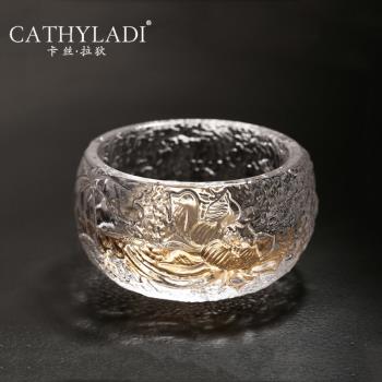 Cathyladi 家用玻璃透明品茗主人杯手工水晶琉璃杯墊泡茶杯單個裝