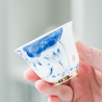 輕奢手繪茶杯白瓷家用泡功夫茶具器陶瓷個人碗茶女德化羊脂玉杯小