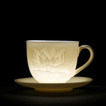 白瓷功夫茶杯單個主人杯個人專用羊脂玉咖啡杯陶瓷帶把品茗杯大號