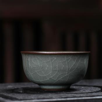 凈隱青瓷品茗杯單杯主人杯手工鐵胎冰裂可養陶瓷功夫茶具茶杯家用