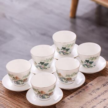 功夫小茶杯杯墊套裝德化羊脂玉中國白陶瓷描金品茗6杯8杯茶具單杯