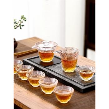 耐熱玻璃品茗杯純手工樹紋茶杯錘紋公杯分茶器功夫茶碗金邊蓋碗