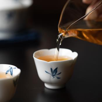 純手繪釉下彩蝴蝶蘭花陶瓷茶杯家用創意女主人杯單個茶具品茗杯