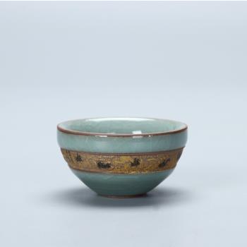 中式復古風品茗杯陶瓷馬到成功茶具冰裂釉主人杯家用歌窯小茶杯