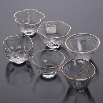 日式錘紋品茗杯描金透明耐熱玻璃