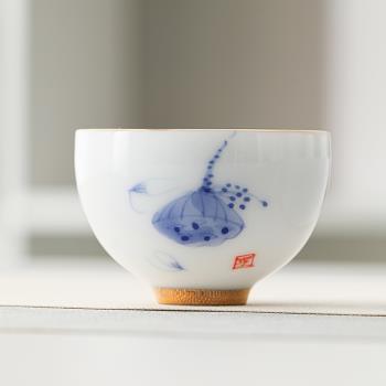 輕奢羊脂玉白瓷茶杯個性家用泡茶喝專用杯器品茗杯個人單杯主人杯