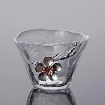 錘紋玻璃功夫茶杯小杯子日式透明小號主人杯單杯錫梅花個性品茗杯