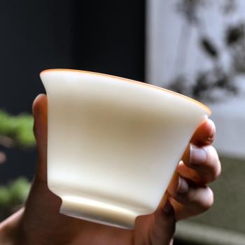 陶瓷汝窯開片可養蓋碗茶杯單個羊脂白玉瓷功夫茶具泡茶主人品茗杯