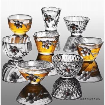 鑲錫品茗杯描晶透明功夫茶具玻璃