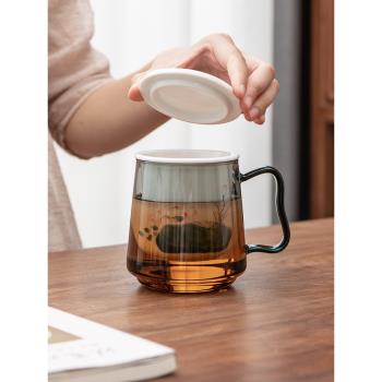 玻璃茶水分離杯手繪茶杯高檔個人專用男女大容量過濾辦公室泡茶杯