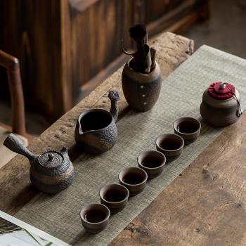 碌心 粗陶功夫茶具鎏金套裝復古陶瓷整套泡茶套 家用辦公茶杯茶器