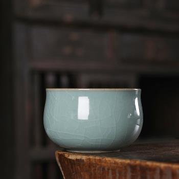 青瓷水缸杯主人杯單杯哥窯冰裂紋龍泉功夫茶杯手工陶瓷品茗杯家用