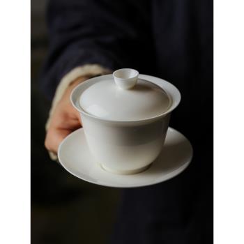 瓷彩美白瓷蓋碗單個不湯手陶瓷泡茶碗茶杯家用好用蓋碗功夫茶具