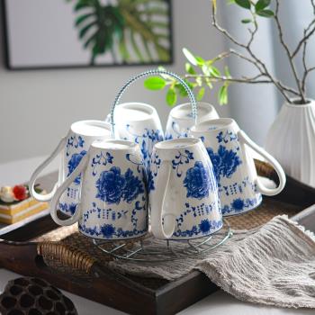 家用水杯杯子套裝陶瓷茶杯陶瓷杯客廳喝水杯大容量瓷杯泡茶復古杯