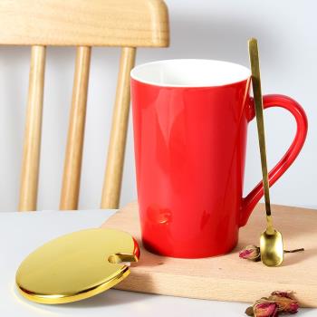 杯子陶瓷馬克杯帶蓋勺個性喝水杯家用咖啡杯男女茶杯1193806-B990