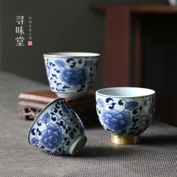 青花禪蓮品茗杯｜復古陶瓷茶杯主人杯單杯茶盞纏枝蓮家用功夫茶具