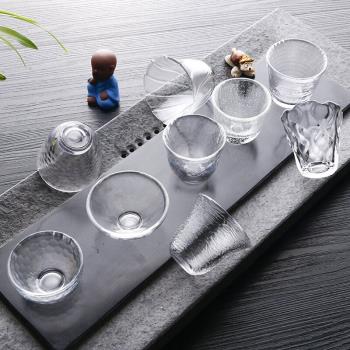 日式錘目紋玻璃品茗杯透明耐熱茶杯功夫茶具個人小茶杯白酒清酒杯