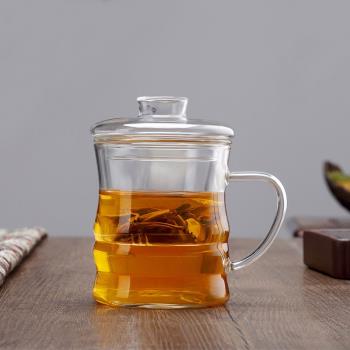 加厚玻璃竹節杯家用耐熱花茶杯透明過濾茶水分離泡茶杯350ml便攜