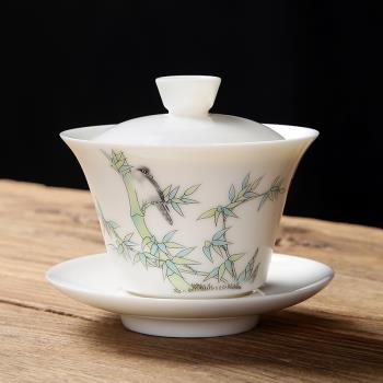 蓋碗單個茶杯陶瓷功夫茶具套裝家用高階羊脂玉敬茶三才杯帶蓋泡茶