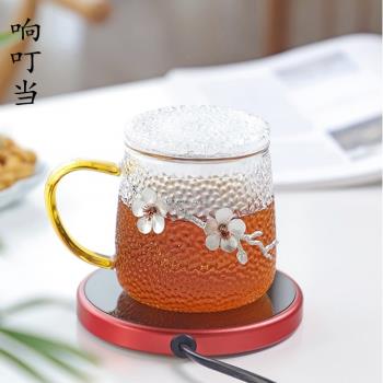 玻璃杯子帶蓋辦公室泡茶杯加厚耐熱茶水分離錘紋日式水杯家用