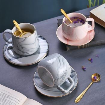 陶瓷北歐大理石咖啡杯碟套裝馬克杯簡約家用歐式小奢華優雅花茶杯