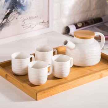 日式陶瓷白色創意波浪紋茶具套裝 花茶功夫茶水壺茶杯1壺4杯