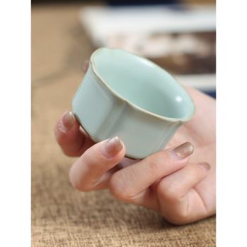 美到家汝窯茶杯冰裂釉陶瓷茶杯可養開片禮盒茶具套裝 手工六角杯
