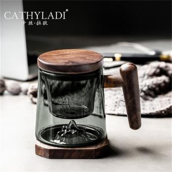 Cathyladi 日式大容量玻璃杯茶水分離家用帶蓋過濾茶杯帶手把水杯