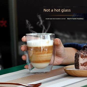 高硼硅雙層透明茶杯創意隔熱咖啡杯辦公室喝水杯花茶杯冷飲甜品杯