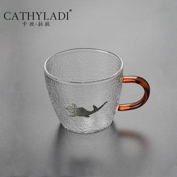 Cathyladi 泡茶功夫茶具日式錘紋玻璃大號品茗主人杯透明茶具單杯