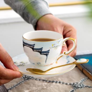 新中式輕奢家用咖啡杯碟套裝小奢華骨瓷高檔精致花茶杯下午茶茶具