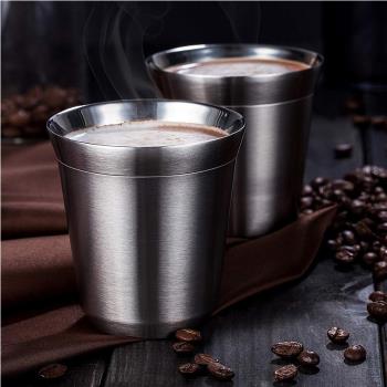 304不銹鋼咖啡杯雙層隔熱防燙水杯創意保溫杯茶杯接粉杯家用杯子