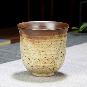 日式粗陶茶杯主人杯大號復古手工柴燒陶瓷功夫茶具品茗杯單個水杯