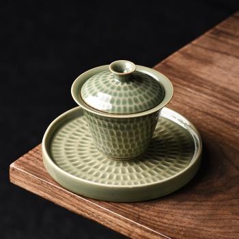 中式復古青瓷蓋碗品茶杯家用陶瓷單個泡茶碗功夫茶具套裝三才碗