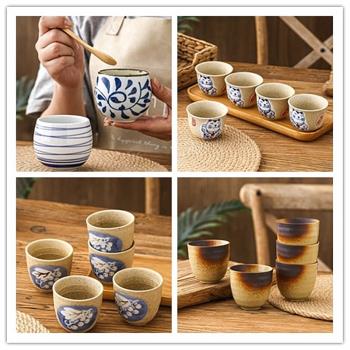 日式手繪陶瓷杯蒸蛋杯家用功夫茶杯質感湯吞杯料理小茶杯簡約復古