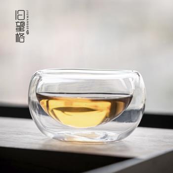 舊望格雙層透明玻璃圓形品茗杯家用功夫防燙茶杯隔熱小杯子單杯