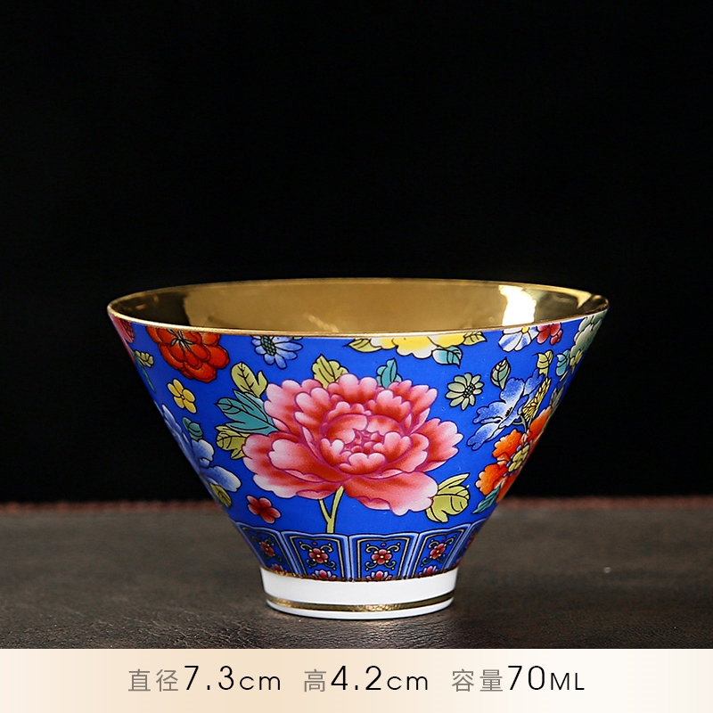 24K金杯純手工琺瑯彩黃金茶盞陶瓷功夫茶具家用內膽鎏金個人茶杯|茶杯