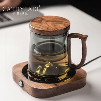 Cathyladi 玻璃杯茶水分離泡茶杯家用帶蓋過濾喝茶水杯保溫恒溫墊