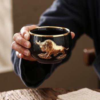 都瑞世李克峰牛轉乾坤24k黃金杯陶瓷鎏金杯天目盞杯個人專用茶杯