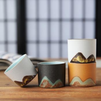 日式遠山粗陶茶杯主人杯陶瓷品茗杯創意手工禪意復古功夫單小杯碗