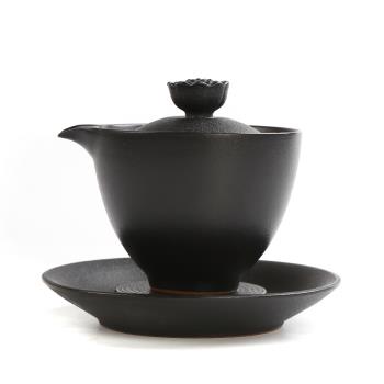 大號家用手工三才碗陶瓷蓋碗茶杯功夫茶具泡茶器日式黑陶泡茶碗杯