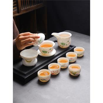國風陶瓷泡茶蓋碗茶杯厚胎防燙羊脂玉白瓷功夫茶碗三才杯茶具家用