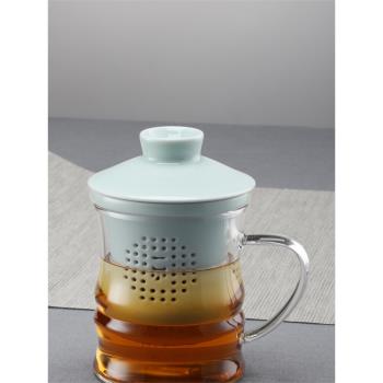 一園茶具影青玻璃泡茶杯茶水分離客廳大容量中式茶杯陶瓷個人專用