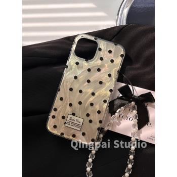 輕派ins電鍍波點蝴蝶結鏈條適用蘋果15promax手機殼iphone13新款16pro女款12高階14小眾簡約冷淡風11全包硬殼
