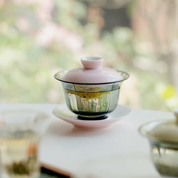 日式玻璃蓋碗單個透明不燙手茶杯功夫茶具三才綠茶碗泡茶器