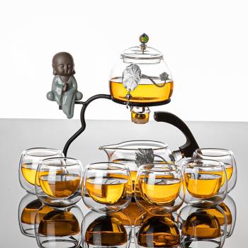 功夫茶具套裝簡約家用玻璃全自動懶人泡茶茶具套裝禮盒裝紅茶茶杯