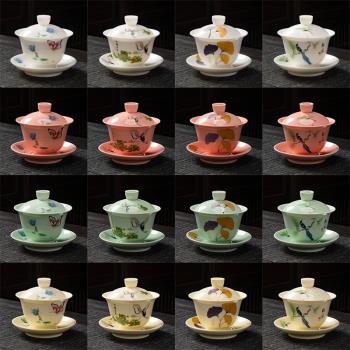 蓋碗泡茶杯單個大號白瓷家用功夫茶具陶瓷茶道配件青花玉瓷三才碗