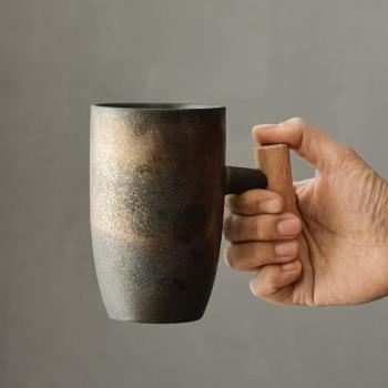 日式手工復古創意侘寂風咖啡杯陶瓷水杯辦公室大容量泡茶杯木把手