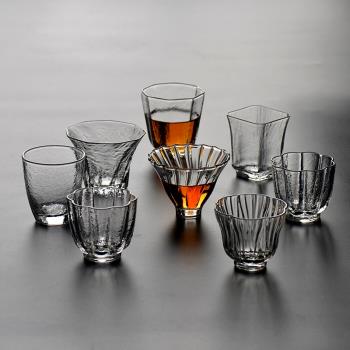 日式耐熱玻璃加厚品茗杯手工透明四方錘紋八角小茶杯功夫茶具水杯